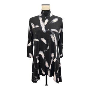 Clara Sun Woo Womens XS Asymmetrical Top Tunic Mock Neck Stretch Long Line Black